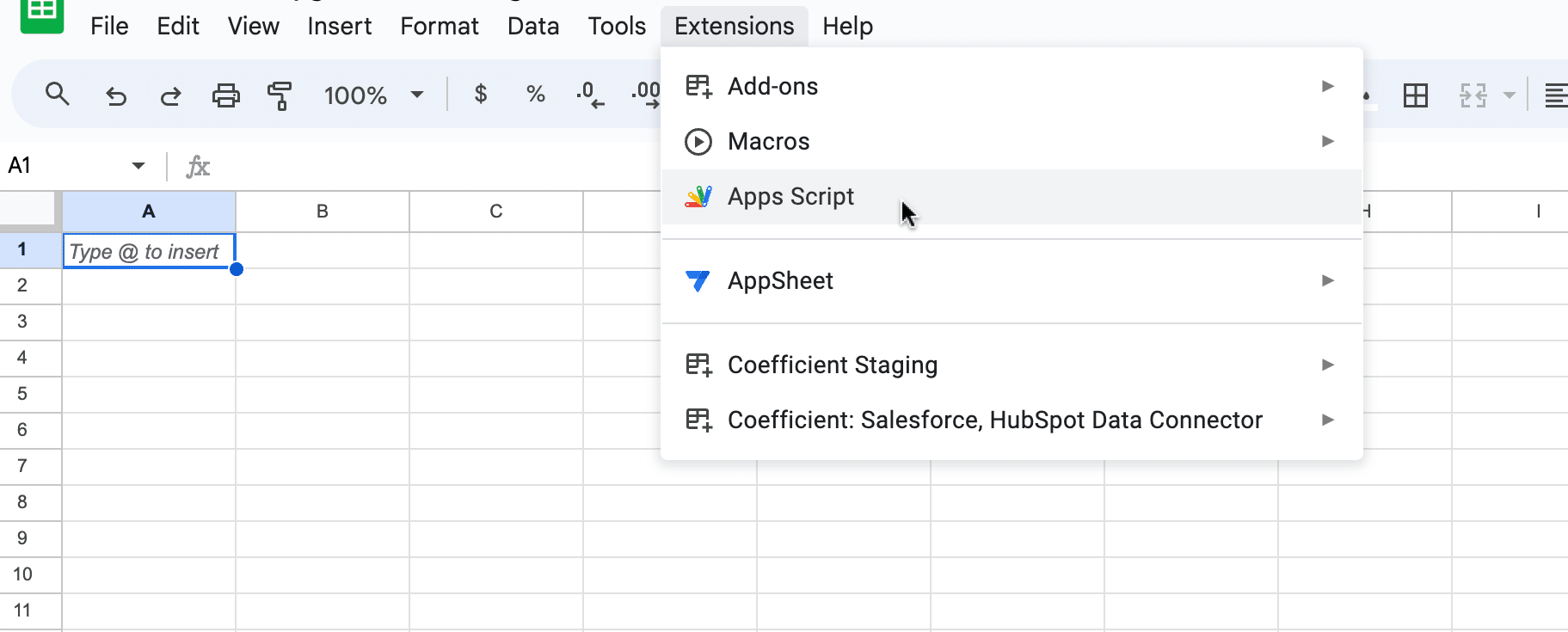 Accessing the Apps Script editor from Google Sheets Extensions menu