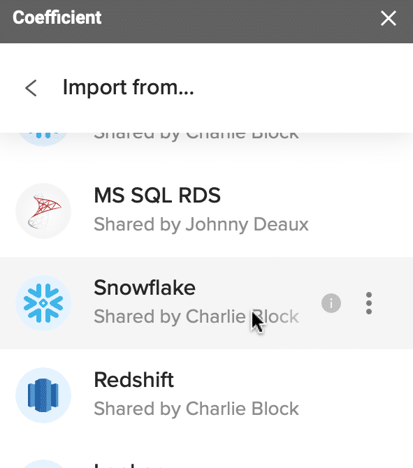 selecting snowflake as the data source 