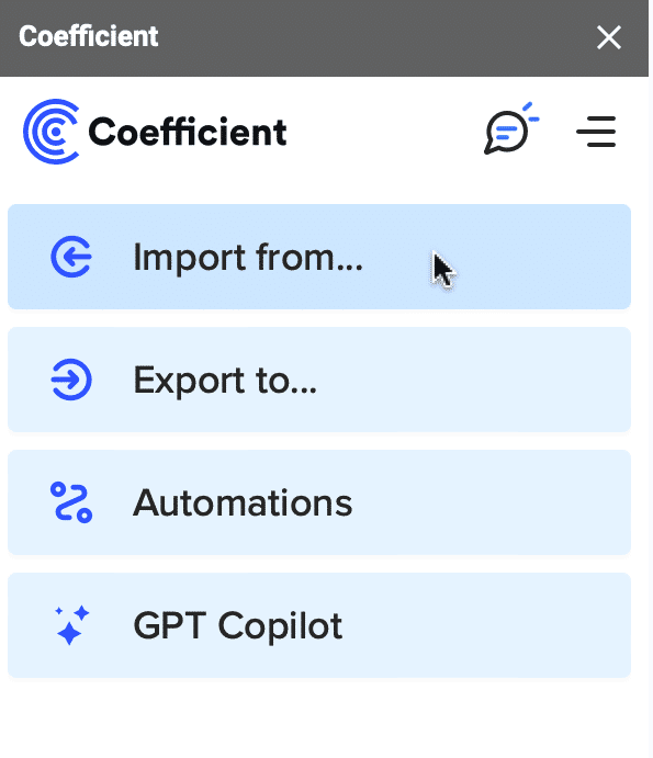 Export to Snowflake option in Coefficient sidebar