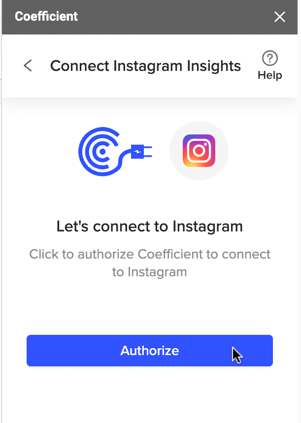 Authorizing access to Instagram Insights account in Coefficient