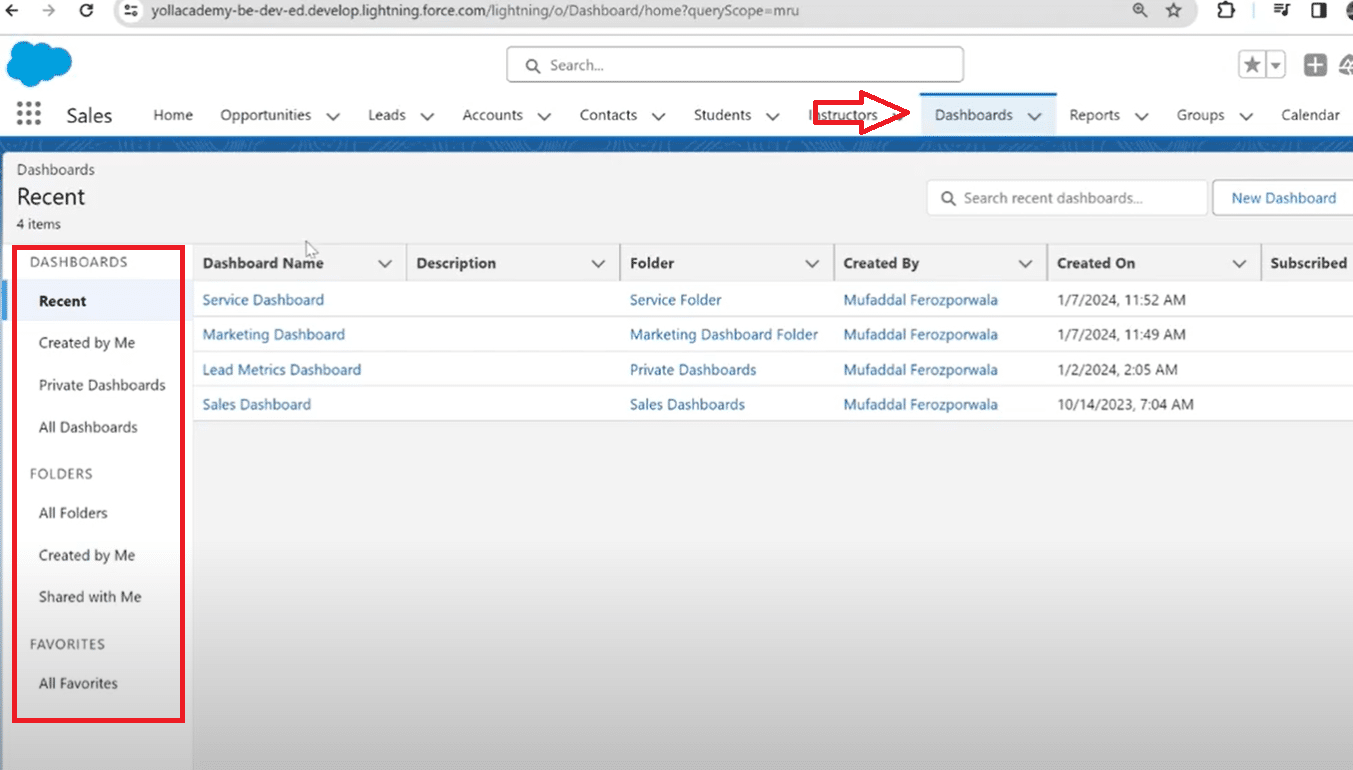 Accessing Salesforce Dashboard for Archiving