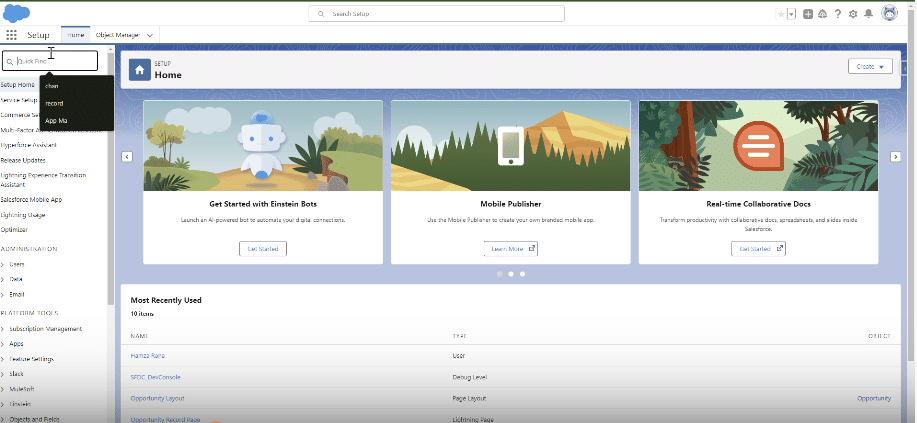 Accessing Setup in Salesforce for Connected App Creation