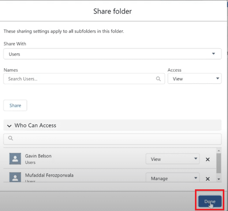 Saving the configured sharing settings in Salesforce dashboard