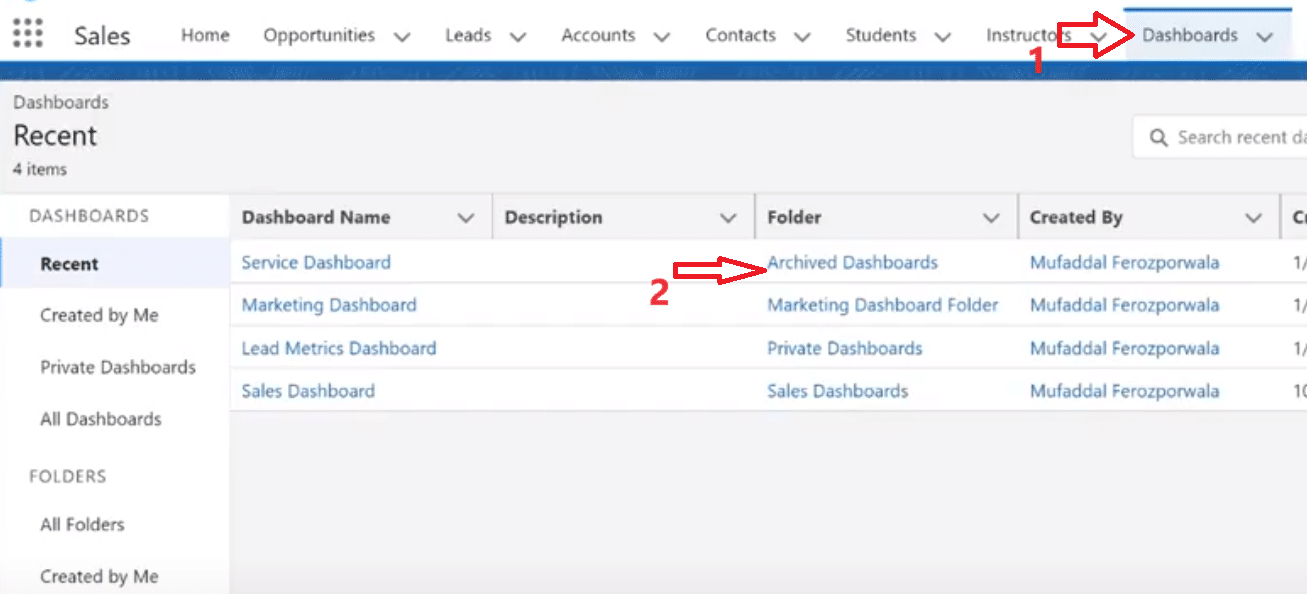 Viewing Archived Dashboards in Salesforce
