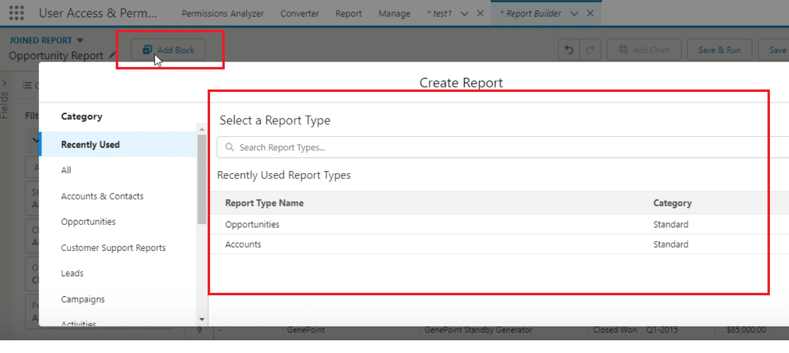 Adding and configuring the second block in the joined report