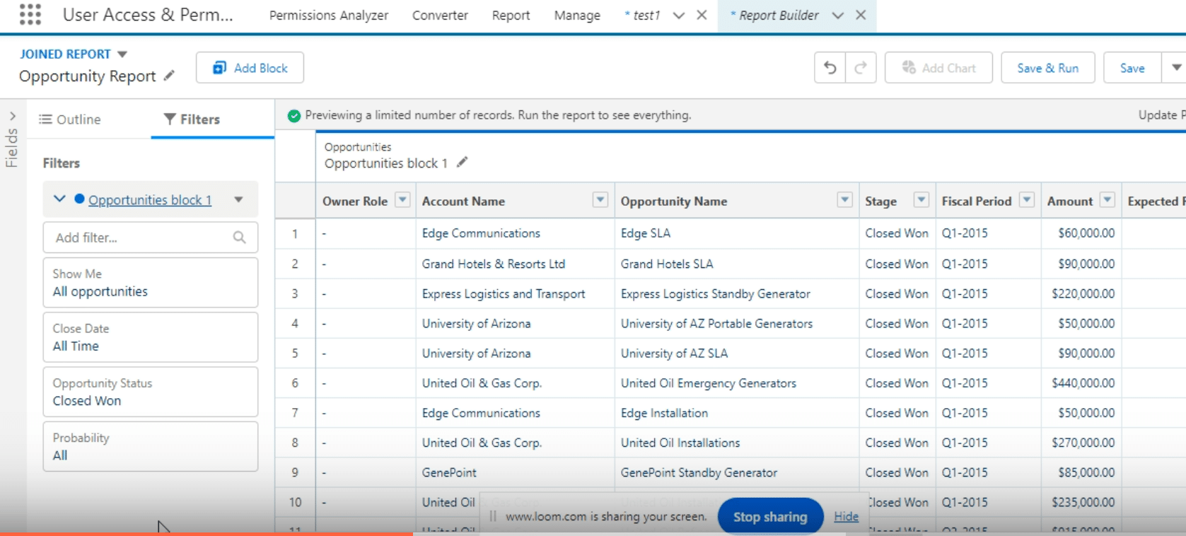 Naming the first block in a joined report in Salesforce
