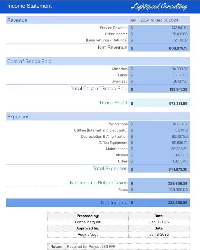 Freelance Income Statement template