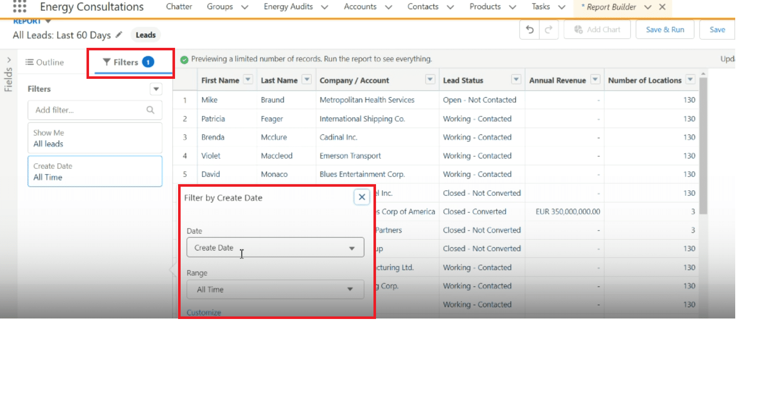 Accessing filter settings in a Salesforce report