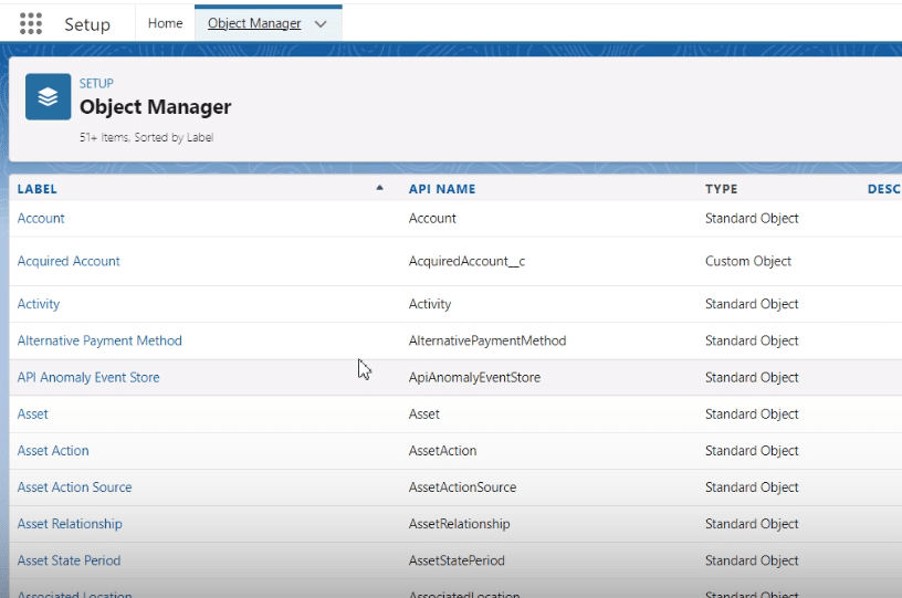 Accessing the Object Manager in Salesforce Setup
