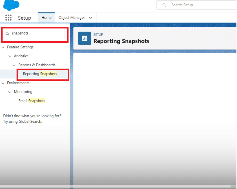 Accessing the setup in Salesforce
