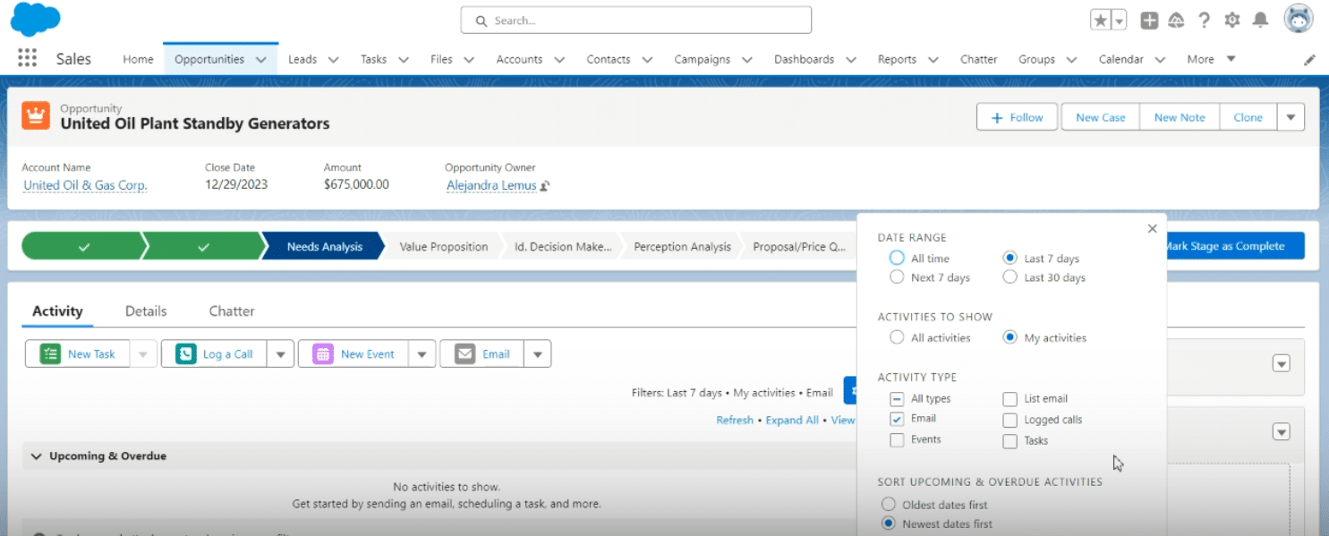 Applying new filter criteria to activity related tab in Salesforce