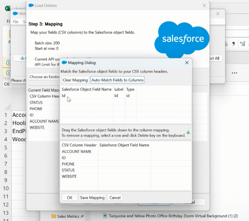 Data Loader automatically matching the ID field from the import file with Salesforce record IDs for synchronization.
