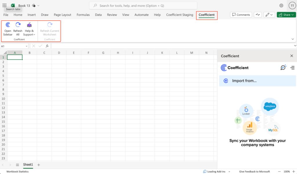 Display of the new Coefficient tab in Excel's top navigation bar after successful installation