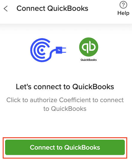 Demonstrating the process to connect a QuickBooks account to Excel with Coefficient