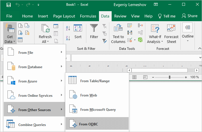 Process of connecting to Amazon Redshift using ODBC in Excel Data tab