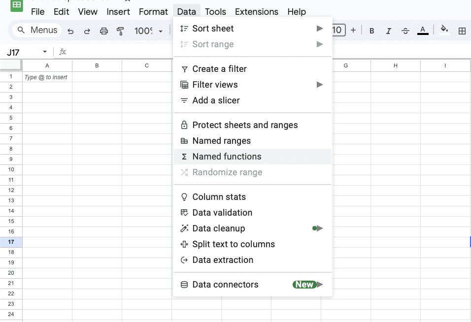 First step to creating a named function in Google Sheets