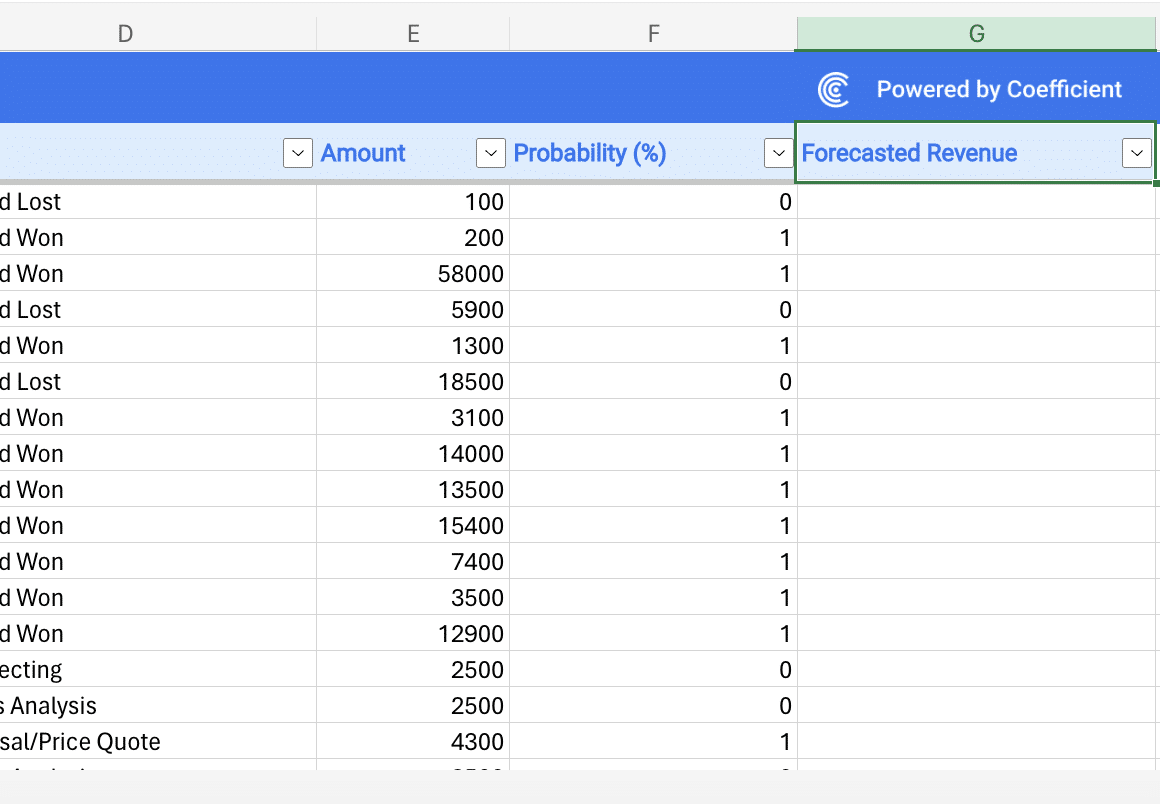 Creating 'Forecasted Revenue' calculated field in Excel