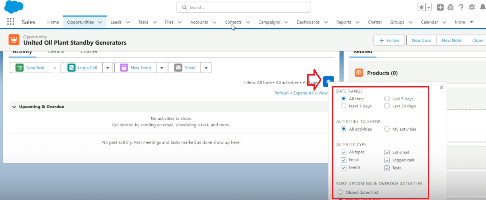 Accessing the activity related tab below activities in Salesforce