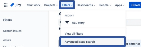 performing an advanced search with JQL in Jira for issue export