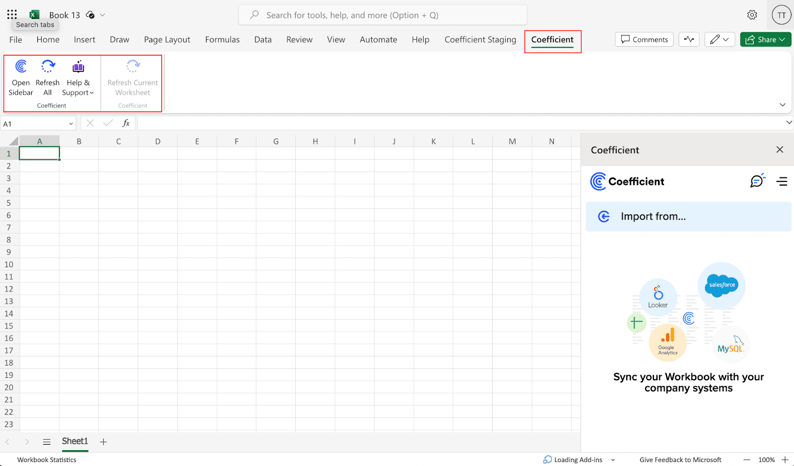 Coefficent Add-in tab on Microsoft Excel