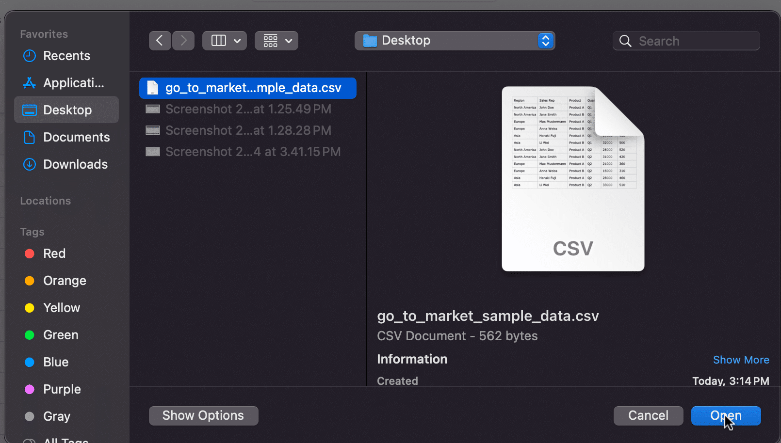 selecting csv file from your system