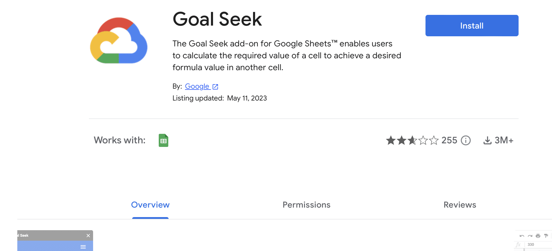 Installing Goal Seek for your Google Sheets