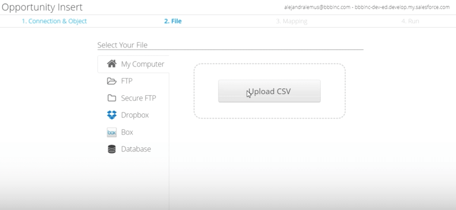 Uploading Excel data, converted to CSV format, for import into Salesforce via DataLoader.io.