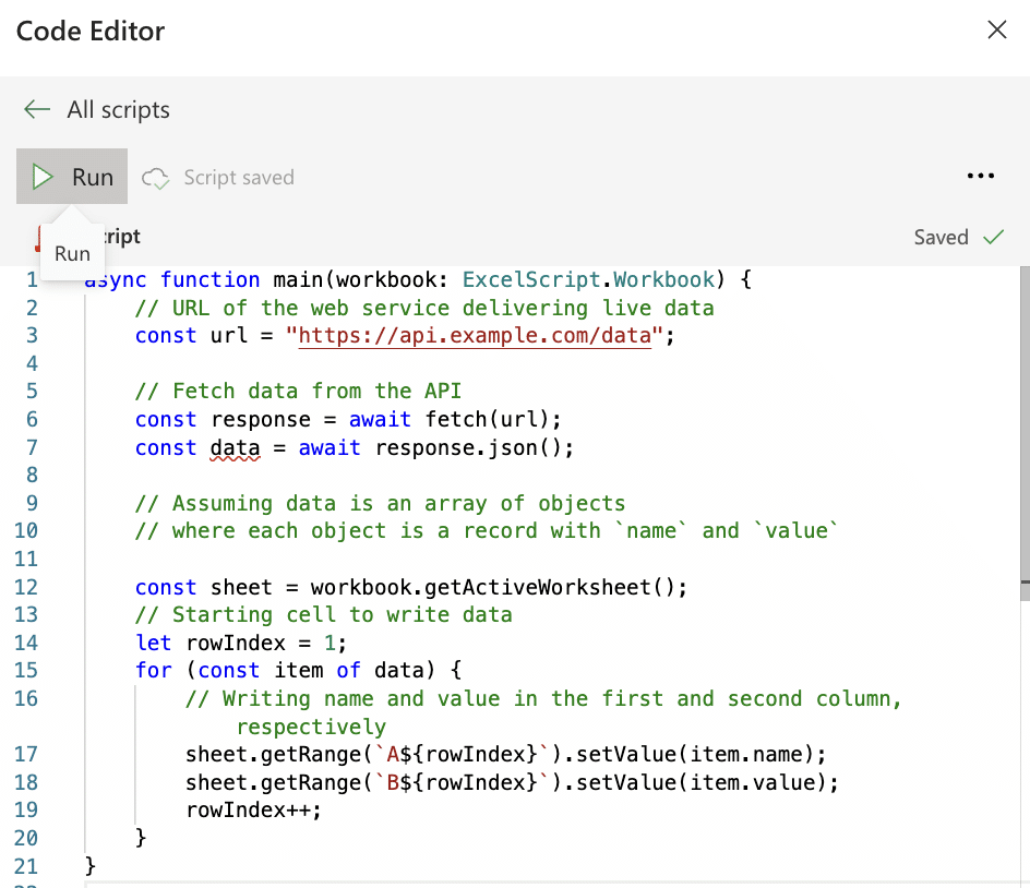 run script code for postgres to excel