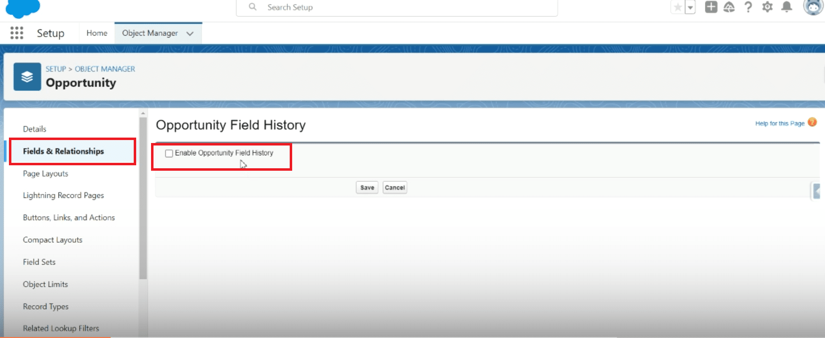 Selecting Fields to Enable History Tracking in Salesforce