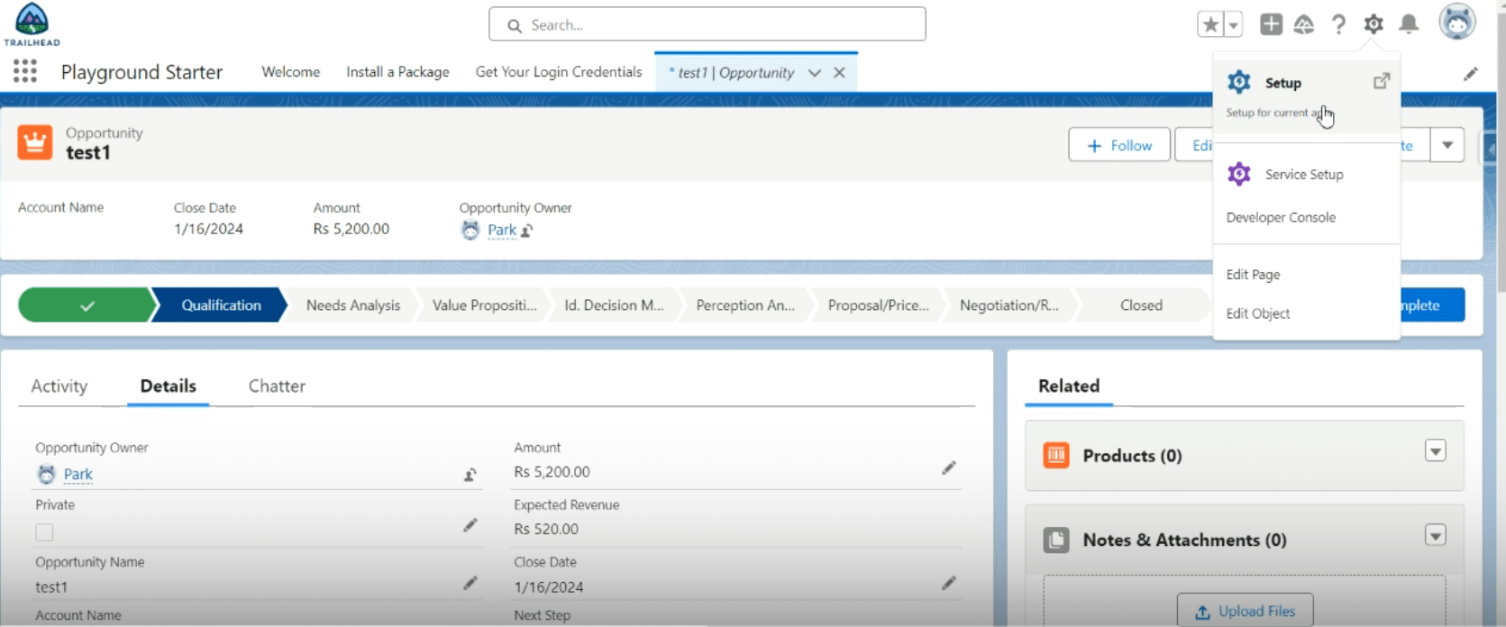 Navigating to Set History Tracking Option for Opportunity Object in Salesforce