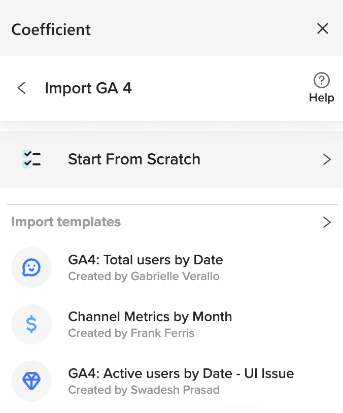 Starting the GA4 export process in Excel with 'Start From Scratch