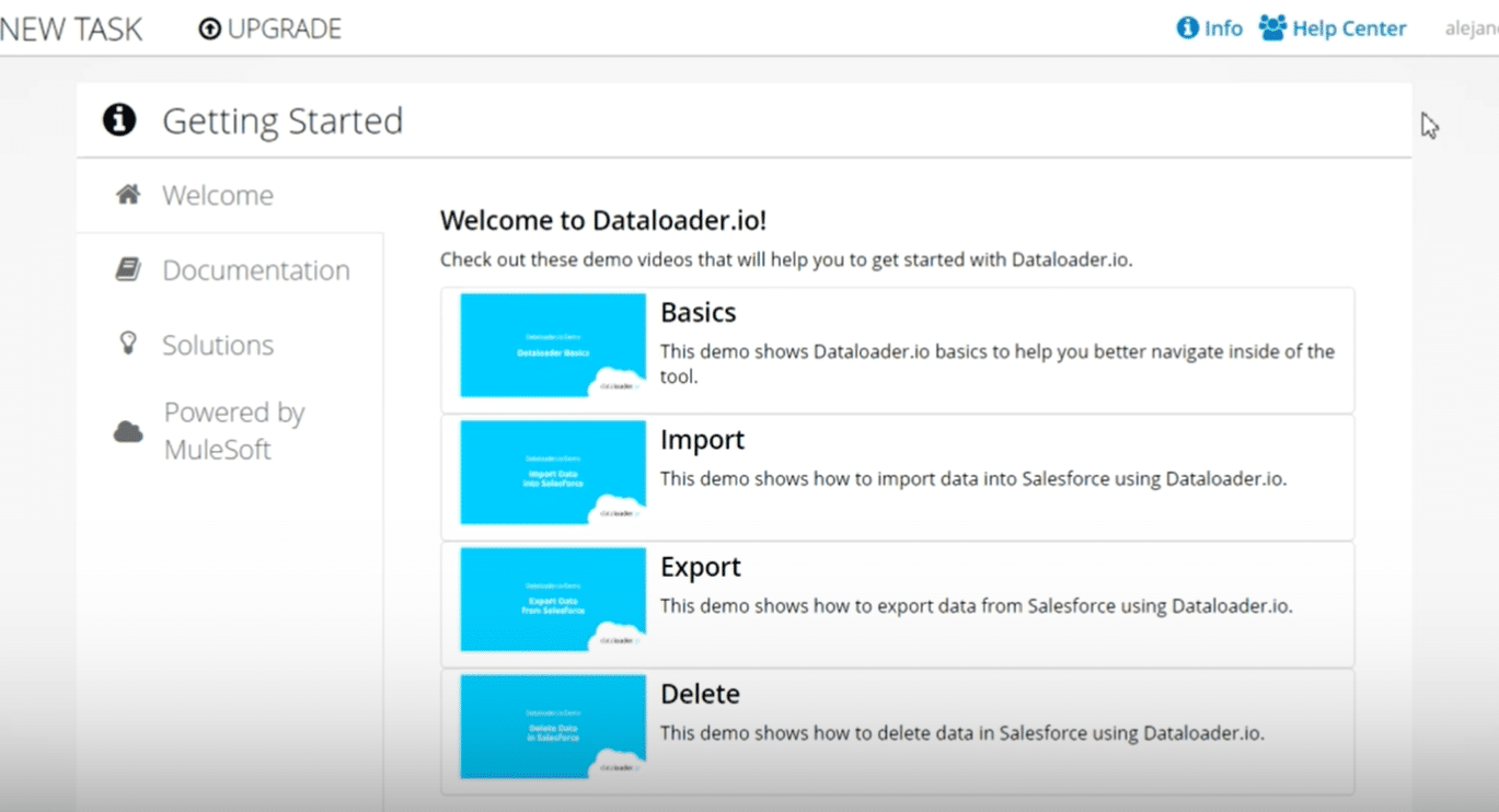 Initiating a new data import task in DataLoader.io platform.