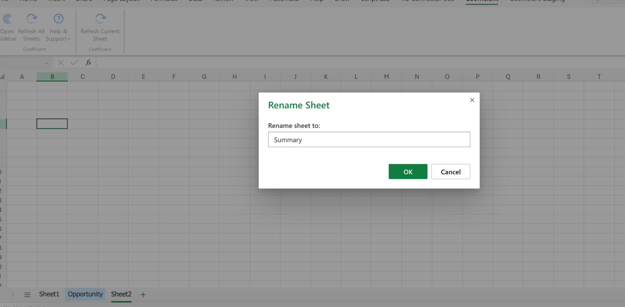 Starting a new 'Summary' sheet in Excel for forecast data
