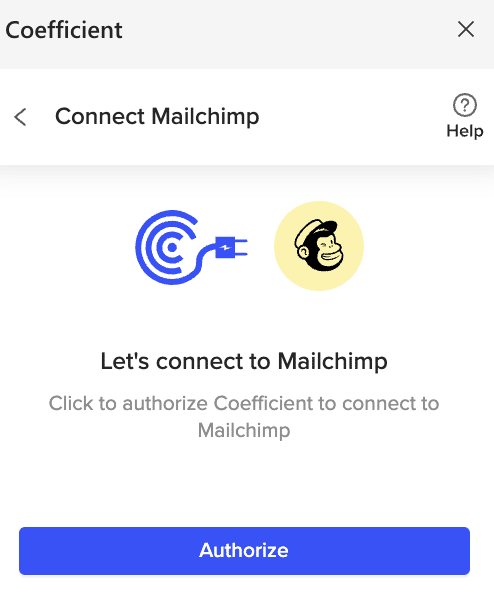 Following authorization prompts for Coefficient to access Mailchimp account.