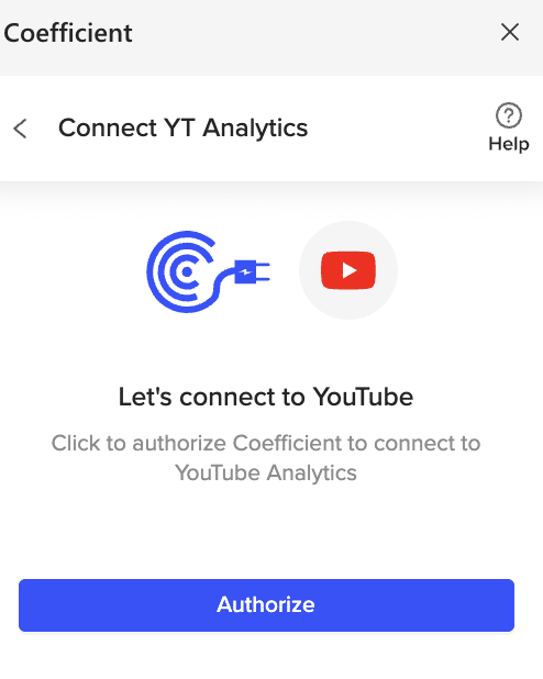  Authorization prompts for linking Coefficient to a YouTube account