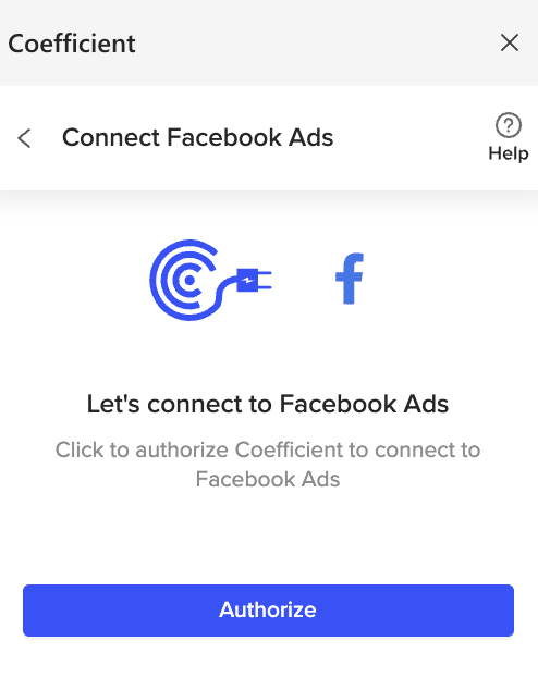 Authorizing Coefficient access to a Facebook Ads account for data retrieval