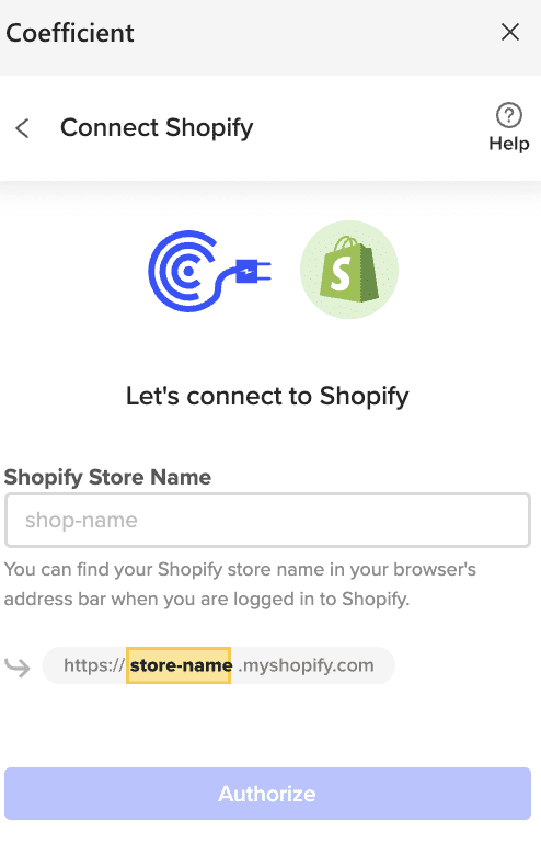 Authorizing Coefficient to access Shopify account with prompts