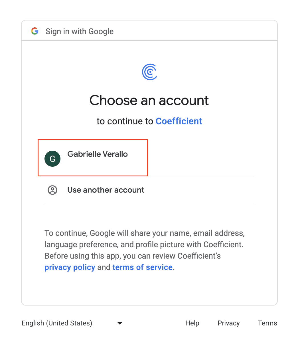 Choosing the Google account for Google Search Console connection