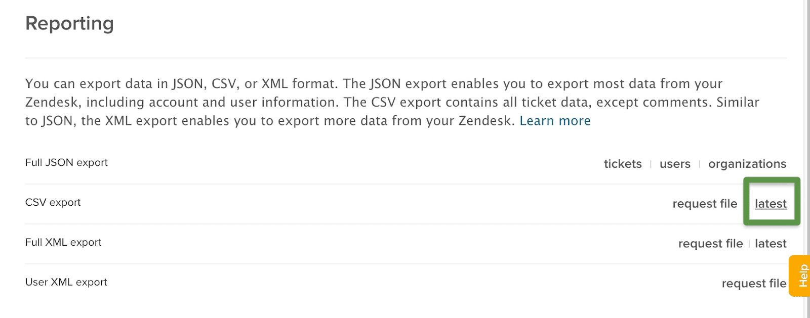  click on latest on the far right side of CSV export to download the newest export.