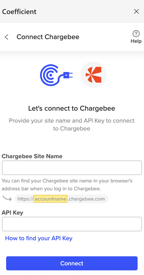 Connecting to Chargebee from the Coefficient interface