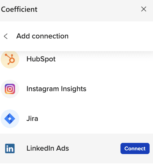 Finding and connecting to LinkedIn Ads via Coefficient.