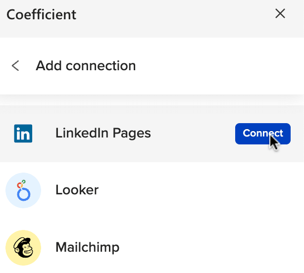 Scrolling to find and connect to LinkedIn Pages in Coefficient
