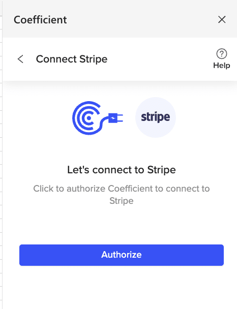 Connecting to a Stripe account in Coefficient after scrolling down