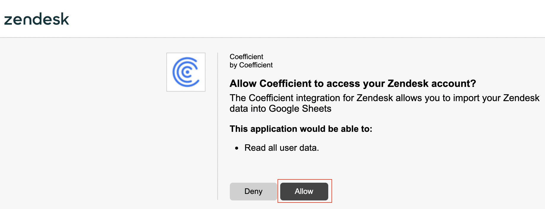 Scrolling and clicking 'Connect' beside the Zendesk option in Coefficient 