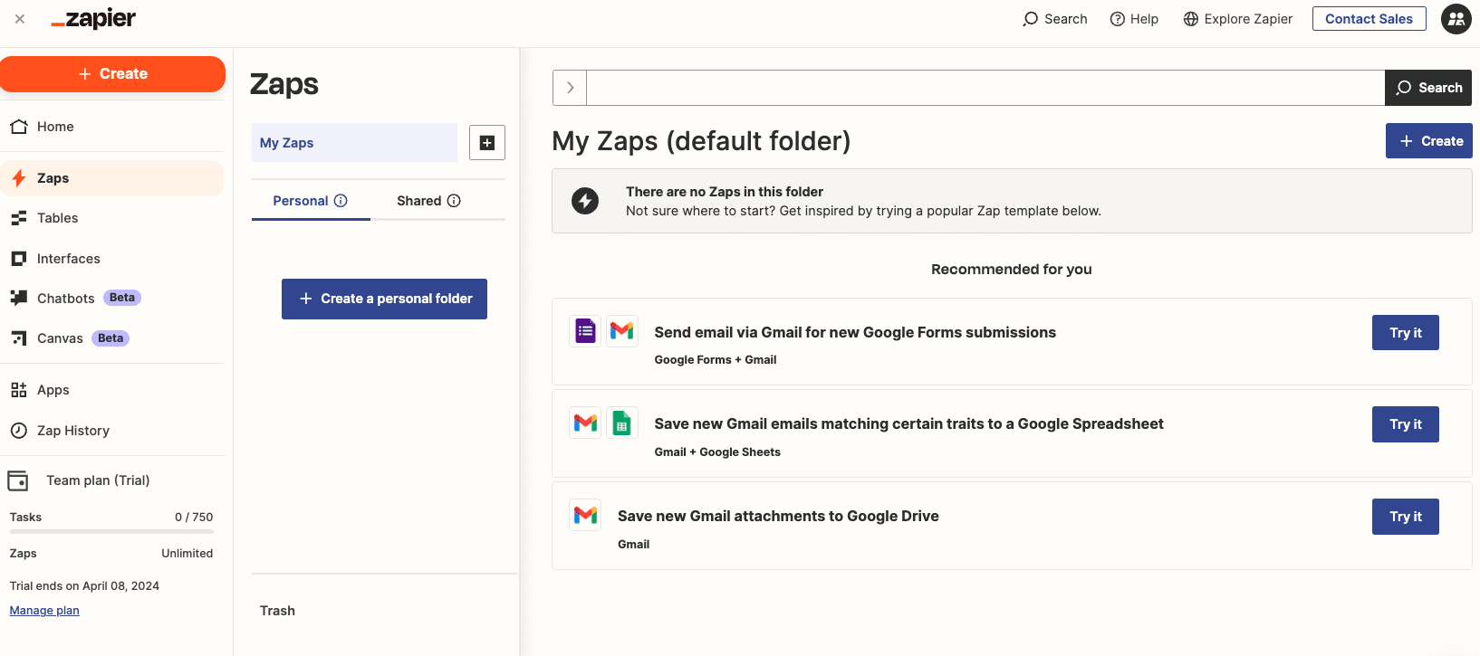 Creating a new Zap workflow in Zapier for integrating Notion with Excel