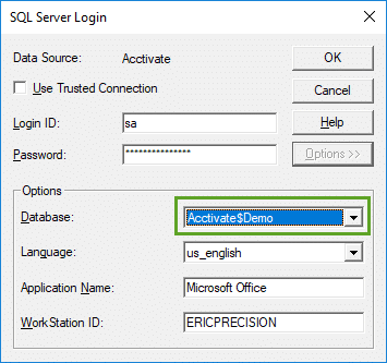 Providing SQL Server information for data connection in Excel