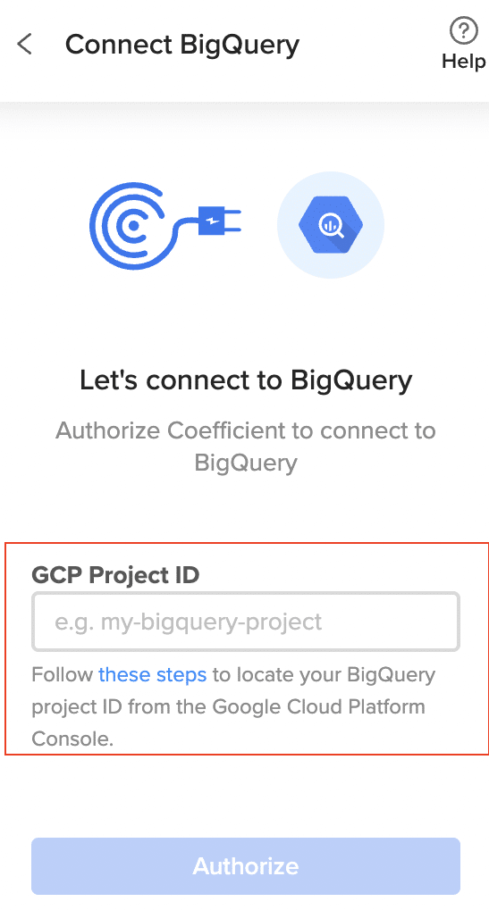 Inputting the Google Cloud Platform Project ID for BigQuery data access