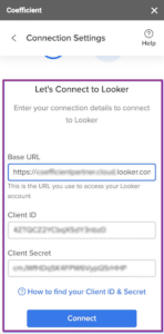 Entering the URL for Looker account access in Coefficient’s connection field