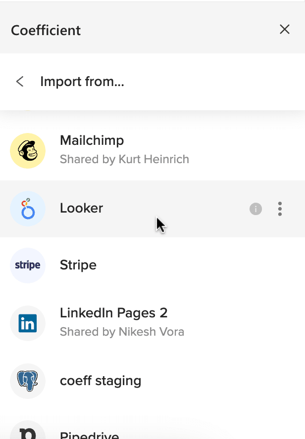 Scrolling through Coefficient menu to locate Looker option