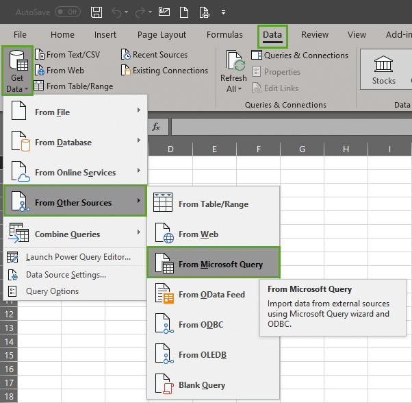 Accessing data through Microsoft Query from Excel